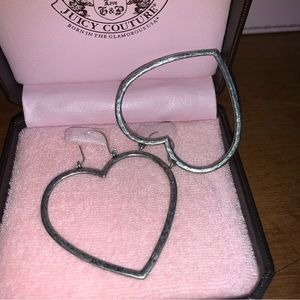Retro Juicy Couture Pam & Gela E-Dangle Heart Hoop Silver Earrings